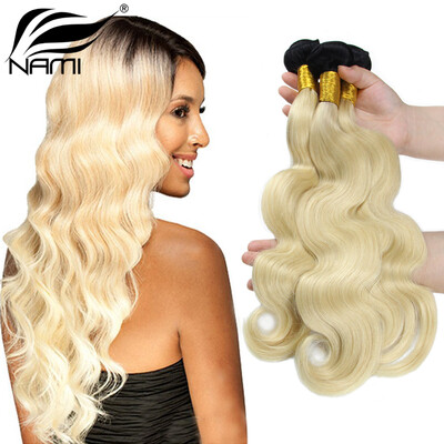 

Nami Hair Ombre 3 Bundles 1b/613 Blonde Brazilian Human Hair Body Wave Two Tone Color 10"-22" T1B/ Blonde Human Hair Weave