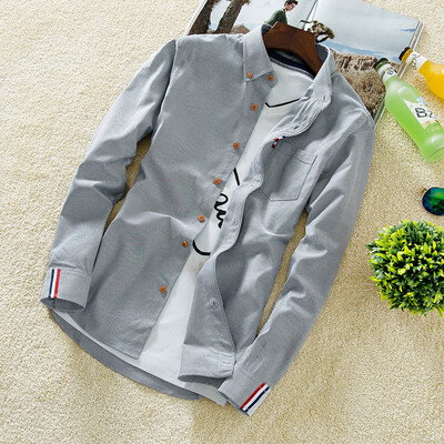 

2017 new spring business casual shirt long sleeve slim-thin youth men's solid color shirts as gift for men