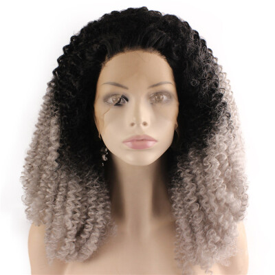 

Afro Curly Black Gray Ombre Swiss Lace Front Wig