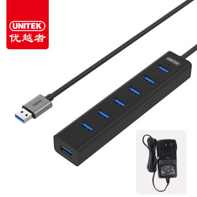 

(UNITEK) Y-3090BBK USB3.0 high-speed expansion of 7-port HUB multi-interface hub 1.2 meters black with external power supply mobile phone tablet fast charge splitter