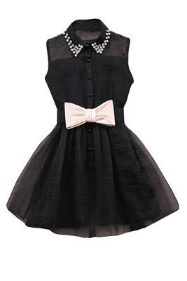 

Lovaru ™summer style Vestido Summer 2015 New Sweet Pearl Diamond Lapel Waist Sleeveless Tank Vest Dress