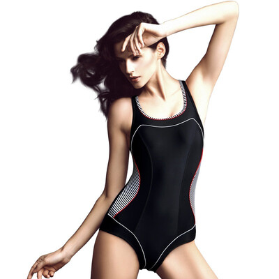 

Van der Ang / balneaire black conjoined swimsuit female triangle small chest gather cover belly self professional sports sports swimwear lady large size 60387 black XL