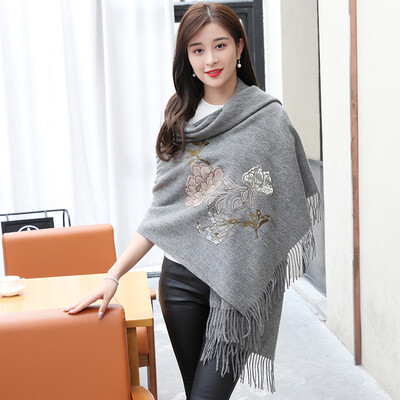 

Shanghai stock STORY Of SHANGHAI autumn&winter women&39s wool scarves thick warm shawl peony decals red