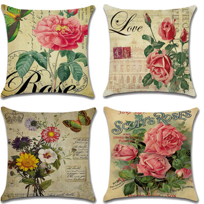 

4 Pack, Vintage Rose Розовая роза Burlap Подушка Обложка