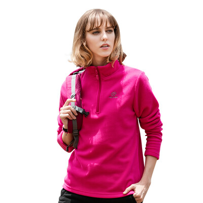 

TECTOP catching fleece outdoor thickening warm men&women catching fleece solid color stand collar half cardigan soft&comfortable catching fleece WZRY034 female models rose red M