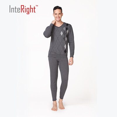 

INTERIGHT thermal underwear male plus velvet thick jacquard thermal underwear deep linen gray L
