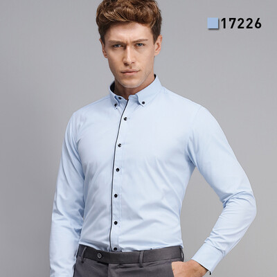 

Autumn Gentleman Men Long Sleeve Shirt Silm Fit Solid Color Cotton Comfortable