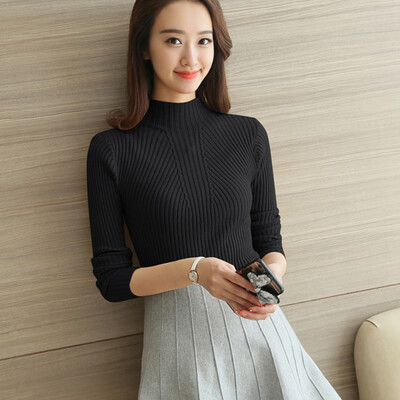 

Лонгвью женский свитер пуловер женский короткий параграф 2017 новая зима с высоким воротником с длинными рукавами футболки Тонкий черный свитер LWYC178720 L