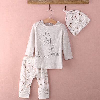 

UK Stock Infant Baby Girl Bunny Cotton Tops Pants Hat Home Outfits Set Clothes