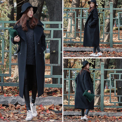 

Women 's autumn and winter loose students double - sided cashmere long section lapel woolen coat woolen jacket