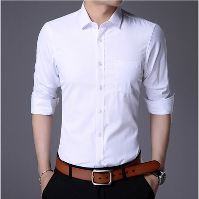 

Shirt men's autumn thin section work base men's solid color leisure light business lapel shirt