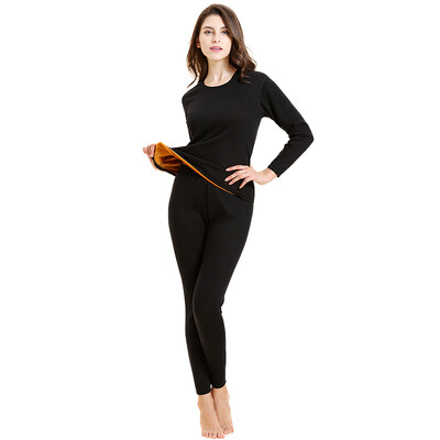 

Red bean thermal underwear ladies plus velvet thickening 500G de velvet round neck autumn clothing long trousers middle&old age cold suit 376 black 16085