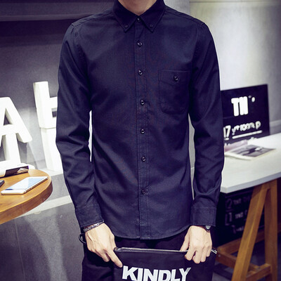 

Men Casual Shirt Fashion Long Sleeve Solid Color Spring Autumn Slim