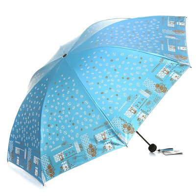 

Paradise umbrella Mocha life double-sided soft pink plastic three fold sunny umbrella 33131E gray blue