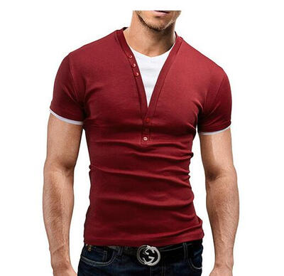 

T Shirt Men Brand 2017 Fashion Men' V-Neck Fake Two Tops & Tees T Shirt Men Short Sleeve Slim Male Tops Camisetas Hombre DT10