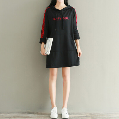 

City plus CITYPLUS 2017 autumn&winter new women&39s art wild new velvet letter hooded sweater long sleeve dress CWQZ179271 black M