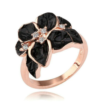

Yoursfs® 18K Rose Gold Plated Black Painting Flower Rings Use Austrian Crystal Fashion Jewelry