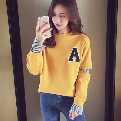 

JOY OF JOY 2018 autumn new loose sweater womens double sleeve stitching bottoming shirt long sleeve round neck shirt female JWWY178943 yellow