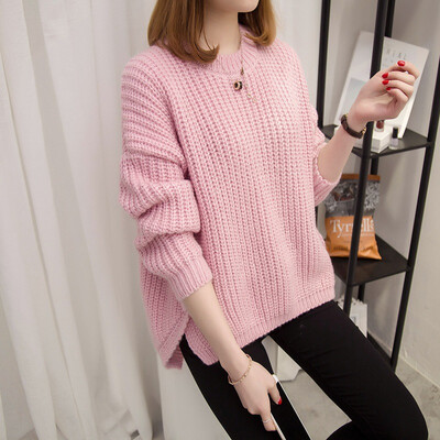 

2017 autumn new long-sleeved thick needle color solid sweater shirt coat sweater