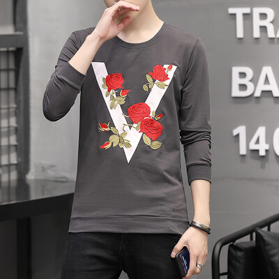 

2017 autumn new men's sweater youth self-cultivation embroidery casual men's t-shirt as gift for men