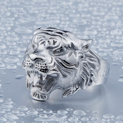 

Vintage 316L Stainless Steel Titanium Tiger Head Ring Men Personality Unique Men's Animal Jewelry US size