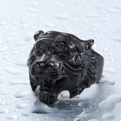 

Vintage 316L Stainless Steel Titanium Tiger Head Ring Men Personality Unique Men's Animal Jewelry