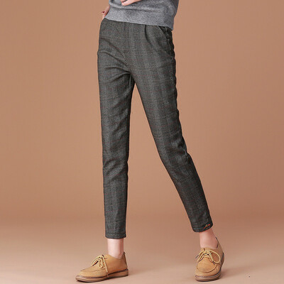 

City plus CITYPLUS 2017 winter new style women women wild plus velvet thickening harem pants loose waist lattice casual pants CWKX179557 check pattern M