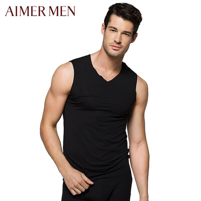 

Ai Mu Mr underwear modal no trace V-neck wide shoulder Slim bottoming mens hurd vest NS11S31 black 170S