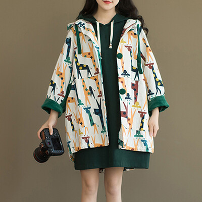 

City plus CITYPLUS 2017 autumn&winter new women&39s literature&art wear hooded coat coat loose loose long-sleeved windbreaker CWWT179372 giraffe