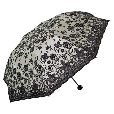 

【Jingdong Supermarket】 Paradise umbrella yarn Yingluo flocking carved carved black polyester color plastic three fold ultra-light sun umbrella blue 33114E
