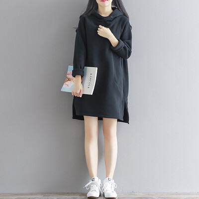 

City plus CITYPLUS 2017 autumn&winter new women&39s literary&art wild thick hooded sweater dress CWQZ179270 black M