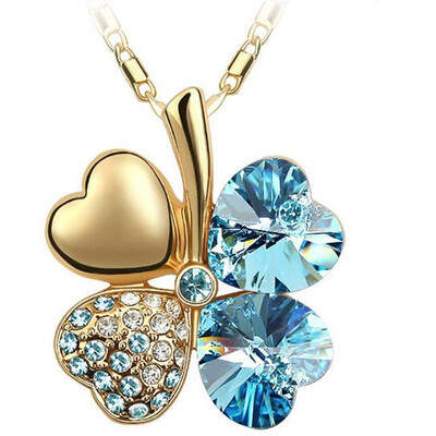 

Four Leaf Clover Necklaces Pendant Heart Austria Crystal 18K Gold Plating Vintage Fashion Jewelry For Women 900