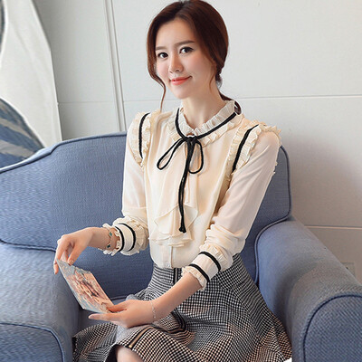 

Markentsee 2017 new women&39s autumn long-sleeved chiffon shirt Korean loose baskets shirt bow shirt shirt zx1782827 blue M