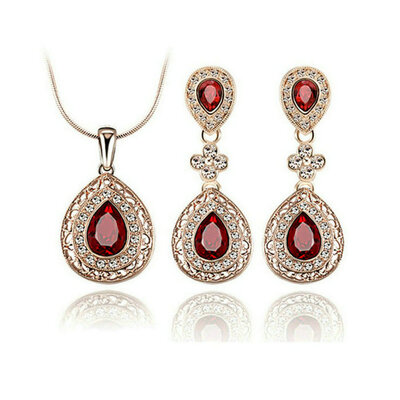 

Yoursfs® 18K Rose Gold Plated Simulated Ruby Necklace&Earring Use Austrian Crystal Bridal Jewelry Set