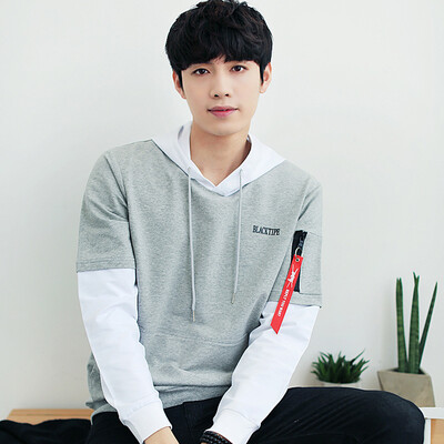 

2017 восені новай мода мужчынскі толстовка падробленыя два доўгіх рукавы выпадковых мужчынскіх швэдры