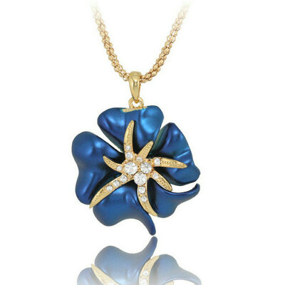 

Yoursfs® 18K Rose Gold Plated Blue Painting Flower Necklace Использование австрийского хрустального модного ожерелья