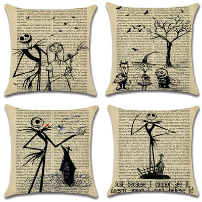 

4-Pack Happy Halloween Skull Vintage Newspaper Throw Pillow Case