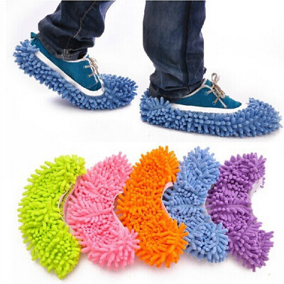 

Jingdong supermarket] green reed creative chenille clean shoe cover lazy wiping slippers sets 2 pairs of colors random