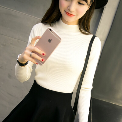 

2017 autumn and winter new semi-high collar Slim long-sleeved sweater women hedge coat thick sweater sweater