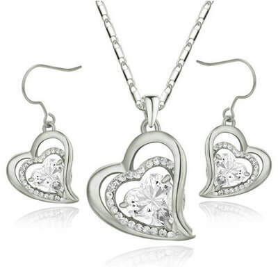

Yoursfs® 18K White Gold Plated Heart in Love Earring And Necklace Jewelry Use Clear Austrian Crystal Bridal Sets