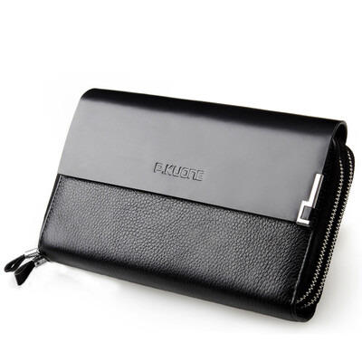 

P.Kuone® New Men Wallets Famous Brand Mens Genuine Leather Wallet Male Money Bag with Zipper Wallets Purses Large Capacity Business Clutch Bag