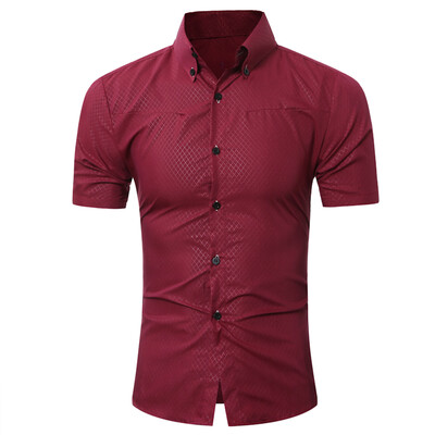 

Brand 2017 Fashion Male Hawaiian Shirt Short-Sleeves Tops Small Grid Solid Color Mens Dress Shirts Slim Men Shirt 5XL