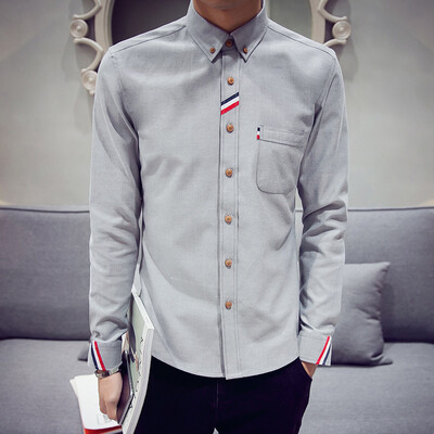 

Men Casual Shirt Fashion Long Sleeve Solid Color Spring Autumn Slim