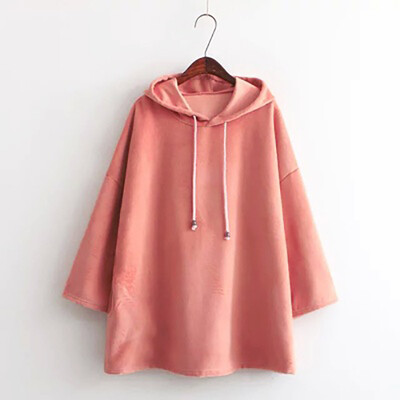 

The new 2017 wild girl students loose long section of thin hooded sweater