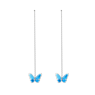 

Luo Linglong s925 sterling silver earrings earrings cloisonne butterfly simple personality earrings earrings long paragraph gift c