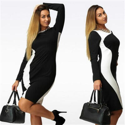 

fashionable women dresses big sizes 2017 plus size women clothing 5xl winter dress casual o-neck Patchwork office bodycon Dress