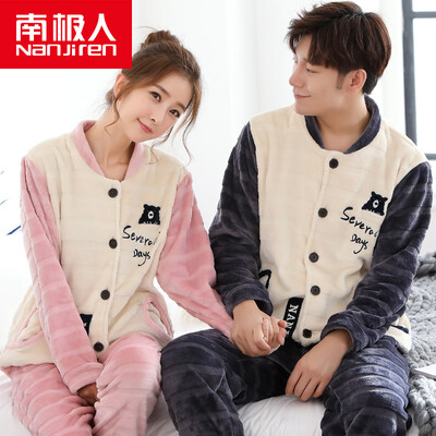 

Antarctic pajamas women&39s autumn&winter long-sleeved coral cashmere home service thicker flannel couples pajamas male collar card set N675X21031-5 male bear