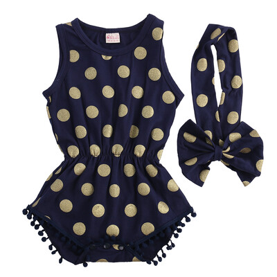 

Baby Girl Gold Dots Clothes Bodysuit Romper Jumpsuit Bow Head Band Outfits Set