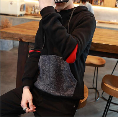 

2017 autumn and winter new youth men's hair hooded leisure sweater men tide black plus cashmere