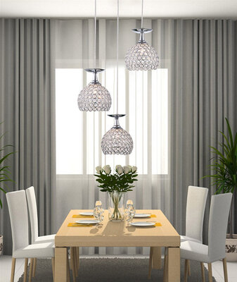 

BOKT Modern Crystal Drop Pendant Light Chrome Finished Goblet Featured Half Round Chandelier for Kitchen-3 Lights